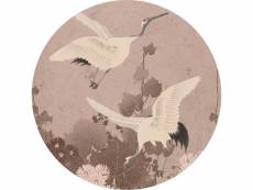 Papier peint panoramique rond adhésif oiseaux de grue gris rose - 158995 - ø 70 cm 158995