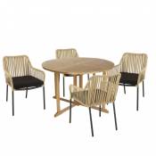 Salon de jardin 4 pers. - 1 table ronde D120 et 4 fauteuils beiges