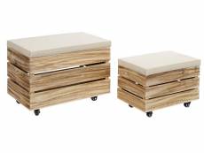 Set de 2 repose-pieds coffres en bois coloris beigenaturel