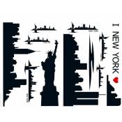 Sticker mural tatouage autocollant i love New York silhouettes stickers city grande ville 150x50 cm - noir