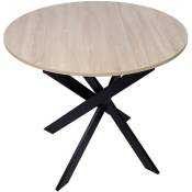 Table à manger ronde fixe Modèle zen 90 x 90 x 77 cm de haut Capacité jusqu'à 4 personnes Matériaux résistants Couleur chêne Pieds métalliques