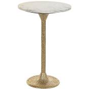 Table d'appoint ronde en marbre et aluminium coloris blanc / doré - diamètre 40 x hauteur 61 cm -PEGANE-