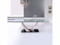 Table de salle à manger kornel - plateau en verre trempé & structure en métal chromé