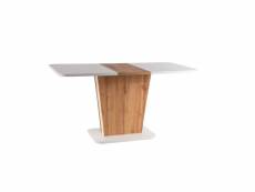 Table extensible en bois sur un pied - blanc et marron - h 76 cm x l 110 cm