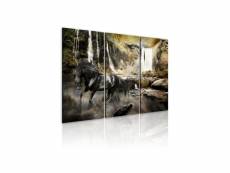 Tableau - cheval noir et cascade rocheuse-60x40 A1-N1668