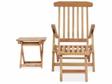 Vidaxl chaise longue de jardin avec repose-pied et table bois de teck