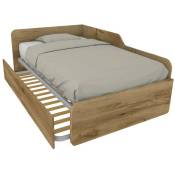 1264R - Canapé-lit de forme simple 120x190 avec deuxième lit gigogne - chêne - chêne