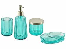 4 accessoires de salle de bains en céramique bleue