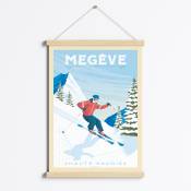 Affiche Megève France + Cadre Magnétique (Bois) 50x70