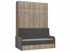Armoire lit escamotable dynamo sofa chêne canapé accoudoirs tissu gris couchage 140*200 20100994489