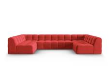 Canapé panoramique 7 places en tissu velours rouge