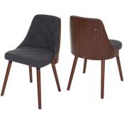 Décoshop26 - Lot de 2 chaises de salle à manger capitonné design chic en bois noyer et assise en tissu gris - gris