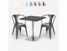Ensemble 2 chaises style tolix et table 70x70cm horeca