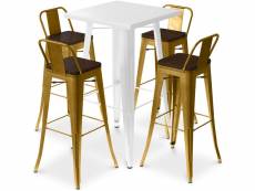 Ensemble table blanche et 4 tabourets de bar design industriel - bistrot stylix doré
