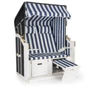 Hiddensee Chaise longue cabine plage xl 2 places rayures - bleu/blanc - Blanc / Multi