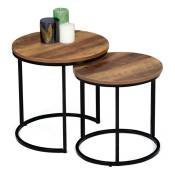 Idmarket - Lot de 2 tables basses gigognes hawkins rondes 40/45 bois foncé design industriel - Multicolore