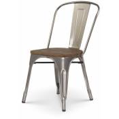 Kosmi - Chaise en métal brut avec assise en bois massif foncé - Aspect galvanisé