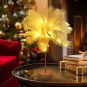 Lampe de Table à Plumes led, USB/à Piles, Lampe de Table de décoration de Noël, Lampe de Chevet, éclairage de Noël pour Noël, Nouvel An, Mariage,