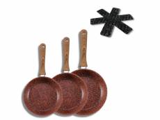 Lot 3 poêles granit avec 3 protèges poêles - venteo - copper stone pan