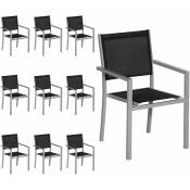 Lot de 10 chaises en aluminium gris - textilène noir - black