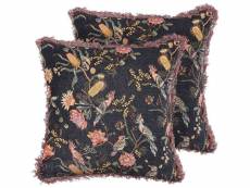 Lot de 2 coussins en velours à motif floral noir et rose 45 x 45 cm morus 348245
