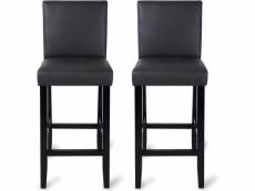 Lot de 2 tabourets de bar pieds en bois-chaises en cuir synthétique-41 x 43 x 110cm-gris