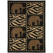 Massai - Tapis imprimé éléphants noir 160x230 - Noir