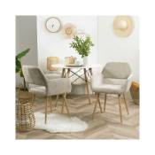 Meubles Cosy - Lot de 2 fauteuils chaises - Tissu Beige – Pieds métal effet bois –Style Scandinave – Salle à manger, bureau, salon - Beige