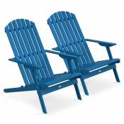 Oviala - Lot de 2 fauteuils pliant en bois d'eucalyptus bleu pacific - Bleu Pacific