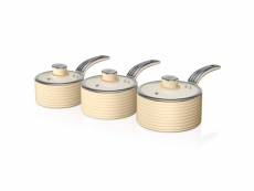 Retro batterie de cuisine 3 casseroles 16 18 20cm induction antiadhésive ceramic, swan, swps3020cn, , 16-18-20