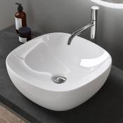 Sogood - Lavabo Vasque à Poser Blanc Lave Mains Ovale en Céramique Revêtement nano Easy Clean Brüssel104 40,5x40,5x14 cm - Blanc