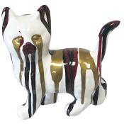 Statue en céramique chat blanc rouge noir et or