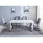 Table à manger rectangulaire effet marbre blanc et pieds argentés isore - blanc argenté