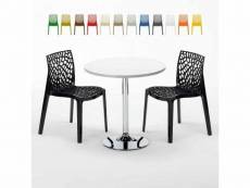 Table ronde blanche 70x70cm avec 2 chaises colorées grand soleil set intérieur bar café gruvyer long island
