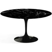 Table tulipe ronde 110 cm marbre noir pied noir mat