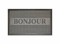Tapis rectangle 45 x 75 cm relief caoutchouc bonjour gris
