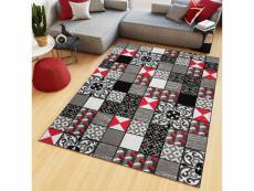 Tapiso maya tapis salon moderne géométrique mosaïque rouge gris noir fin 220 x 300 cm Z906E GRAY 2,20-3,00 MAYA PP ESM