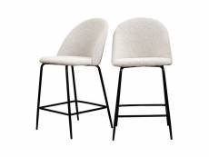Vitikko - lot 2 fauteuils de bar 65cm en tissu bouclette et pieds noirs - couleur - ecru