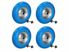 4x roue brouette chariot gomme plein solide pu bleu 4.80/4.00-8 390 mm + axe 299090585