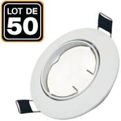 50 Collerettes supports encastrables orientables Spot led rond blanc - Diametre 90mm - Trou de perçage 65mm - Blanc