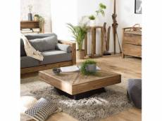 Andrian - table basse carrée marron 99.5x99.5cm bois pin recyclé piètement noir