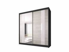 Armoire de chambre avec 2 portes coulissantes et miroir dressing garde-robe penderie (tringle) avec étagères (lxhxp): 203x218x61cm ben 32 noir