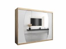Armoire de chambre globe sonoma/blanc 250 avec 3 portes coulissantes et miroir penderie (tringle) avec étagères sans tiroirs