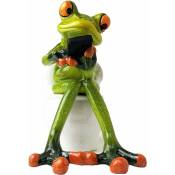 Décoration de statue de grenouille, grenouille assise sur les toilettes jouant avec le téléphone mobile, statue de sculpture de grenouille, résine