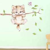 Dessin animé mignon chat branche autocollant mural amovible chaton autocollant mural décoration fille chambre décor enfants maternelle autocollant