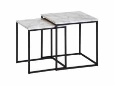 Finebuy design set de 2 tables d'appoint avec optique en marbre blanc | table basse 2 parties, structure noire | petites tables de salon | tables gigo