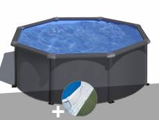 Kit piscine acier gris anthracite gré louko ronde 3,20 x 1,22 m + tapis de sol