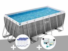 Kit piscine tubulaire rectangulaire bestway power steel 4,12 x 2,01 x 1,22 m + 6 cartouches de filtration + kit de traitement au chlore
