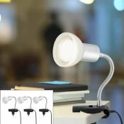 Lampe à pince blanche Lampe à pince Lampe à pince led avec prise, lampe de table liseuse, spot mobile, métal verre couleur titane blanc, 1x led 3W