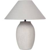 Lampe de Table en Céramique Grise et Lin Abat-Jour